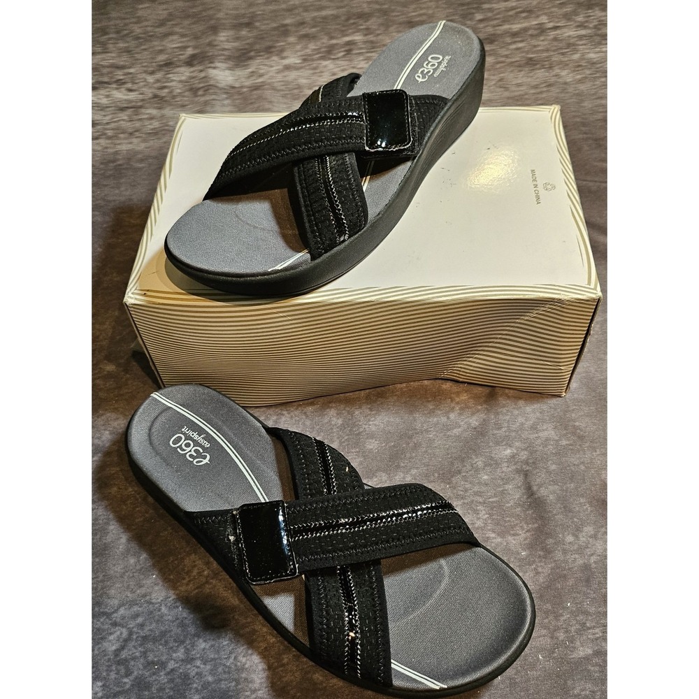 Easy Sprit e360 Beach House Black Hook& Loop Women's SZ9.5W Slip On Wedge Sandal